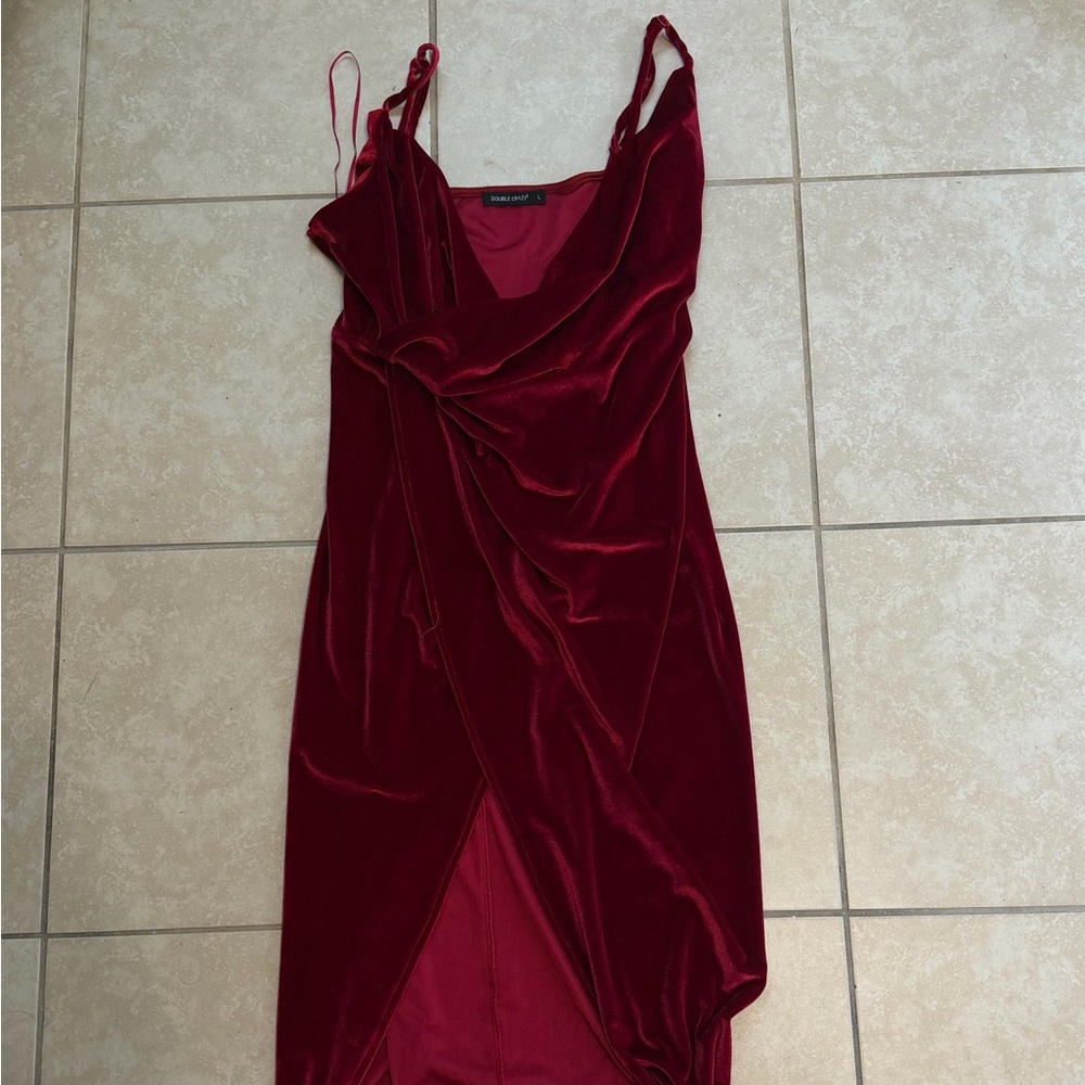Elegant Velvet Asymmetrical Dress in Deep Red
